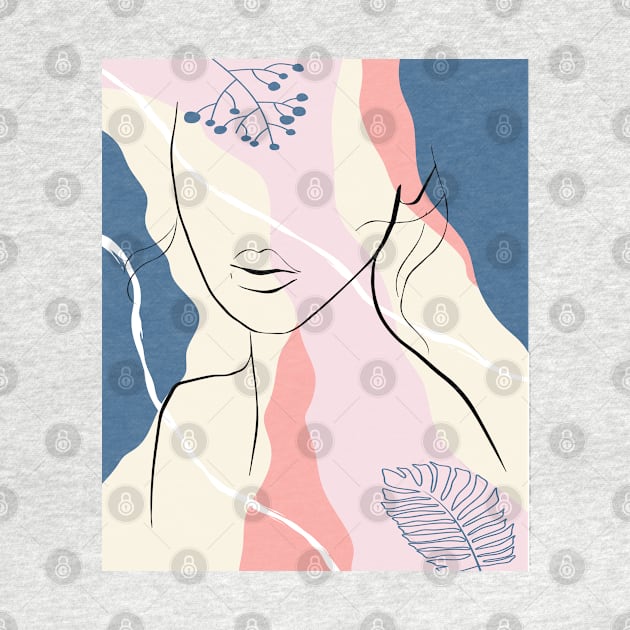 Abstract female face simple fashion female art minimal art beauty art woman floral abstract shapes woman portrait fashion print woman and plants in a modern trendy style by Modern Art